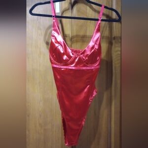 Red Form fitting Bodysuit Satiny Fabric Size Medium